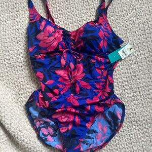 Aqua Green Women's Blue and Pink Floral One Piece Swimsuit